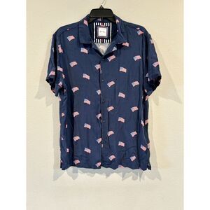 Men's Denim & Flower American Flag Navy‎ Short Sleeve Shirt - Large